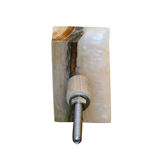 NEW Set of 6 Drawer Rectangle Pull Wooden Knobs Lot with Glass - Picture 6 of 8